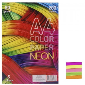 Папір кольоровий НЕОН  ( 5кольор..) А4 , 80г/м2 , 200 арк.--73037 фото в интернет магазине канц орг