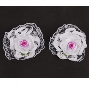  Бантик на гумці, білий з розов. квіточкою №17, 8 см фото в интернет магазине канц орг