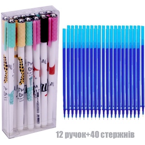  Набір: Ручки пиши-стирай сині Animal DSCN9189(12шт)+ стрижні 40 (шт)--sh13640 фото в интернет магазине канц орг
