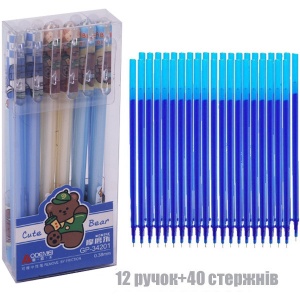  Набір: Ручки пиши-стирай сині "Cute Bear" (12 ШТ) + стрижні 40 (шт)--SH44140 фото в интернет магазине канц орг