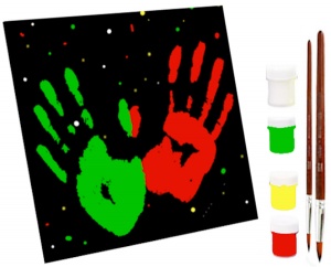  Набір: "Відбитки рук на ЧОРНОМУ полотні 24*30 см"з неоновими фарбами--RR36 фото в интернет магазине канц орг
