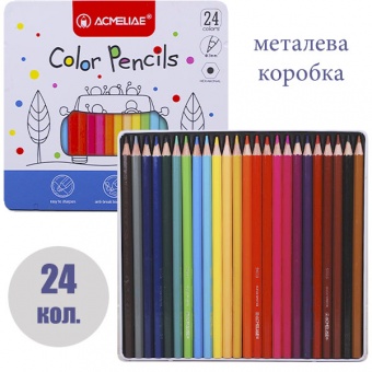 Олівці кольоров "Acmeliae" метал.короб. ,3мм.24 кол, 9800-24 фото в интернет-магазине Канц орг