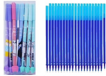 Набір: Ручки пиши-стирай сині"Kitty" (12шт)+ стрижні 40 (шт)  фото в интернет-магазине Канц орг