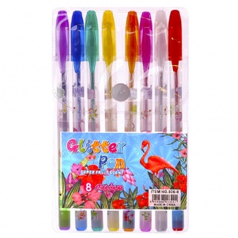 Ручки гелеві (набір) глиттер "Flamingo", 8 кольор.,DSCN9804-8 фото в интернет-магазине Канц орг