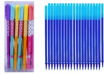 Набір: Ручки пиши-стирай сині  "Lovely days" (12шт)+ стрижні 40 (шт) фото в интернет-магазине Канц орг
