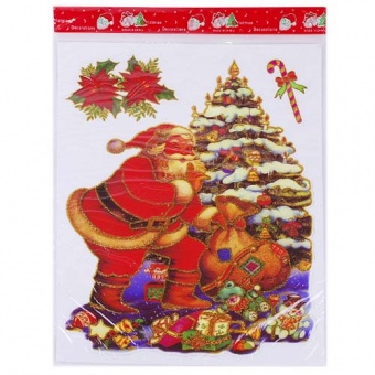 Наклейки новорічні для вікон "Дід Мороз біля ялинки", 40 * 30 см, 8310 фото в интернет-магазине Канц орг