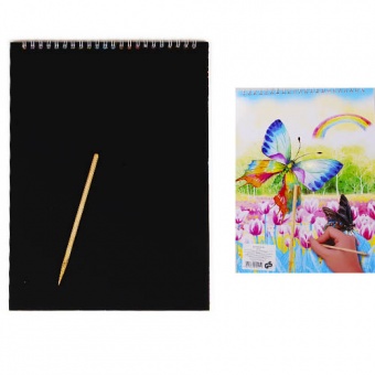 Скретчбук (радужн аркуші покриті чорн. фарбой) "Метелики"+палочка Р10 21*28см DSCN9320-BК фото в интернет-магазине Канц орг