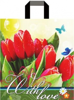 Пакет поліетиленовий з ручками "Тюльпани" 38 * 43 см фото в интернет-магазине Канц орг