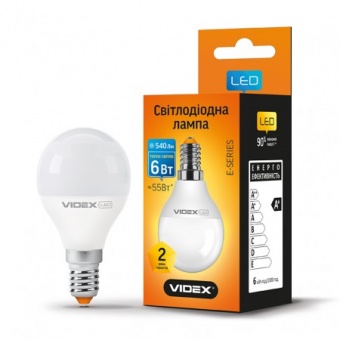 Лампа LED  VIDEX  G45e 6W E14 3000K 220V теплый свет фото в интернет-магазине Канц орг